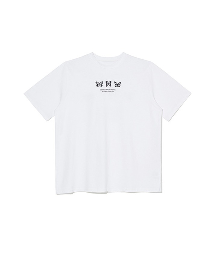 [오마이걸 아린 착용] NEW VER. Triple Butterfly Embroidery Oversized Fit T-Shirt ( white )
