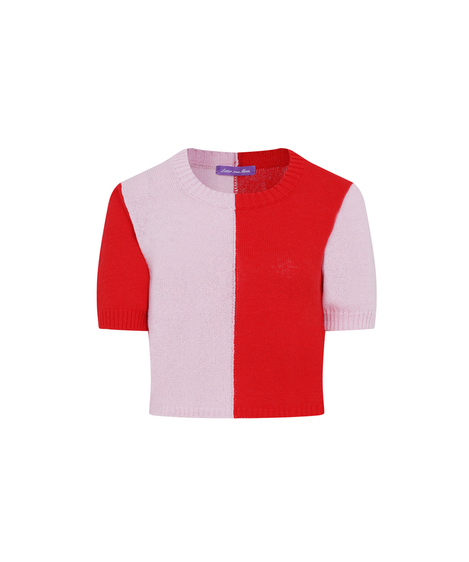 Sherbet Half and Half Sweater (Red &amp; Pink)