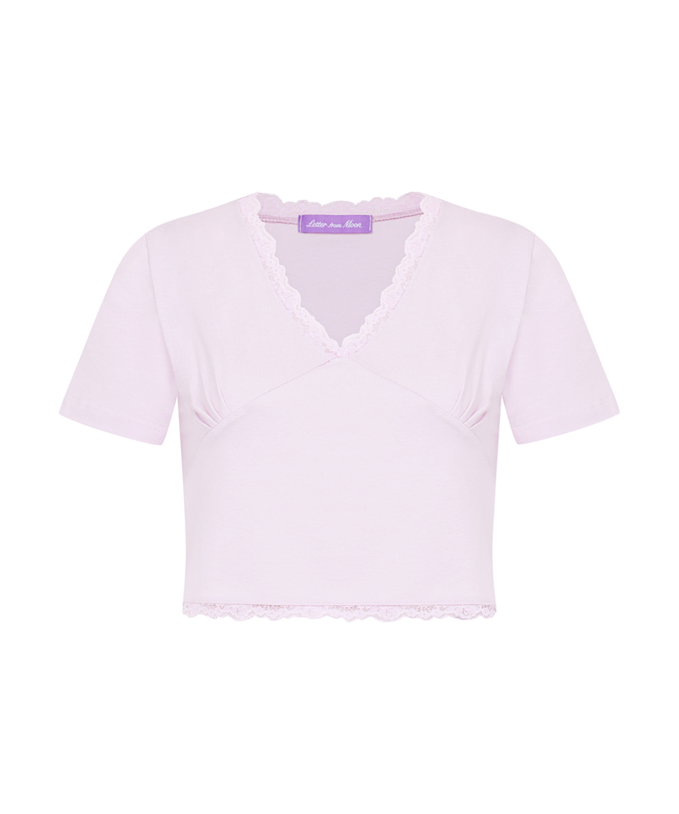 Deep in Love Lace V neck T-shirts ( Pink )