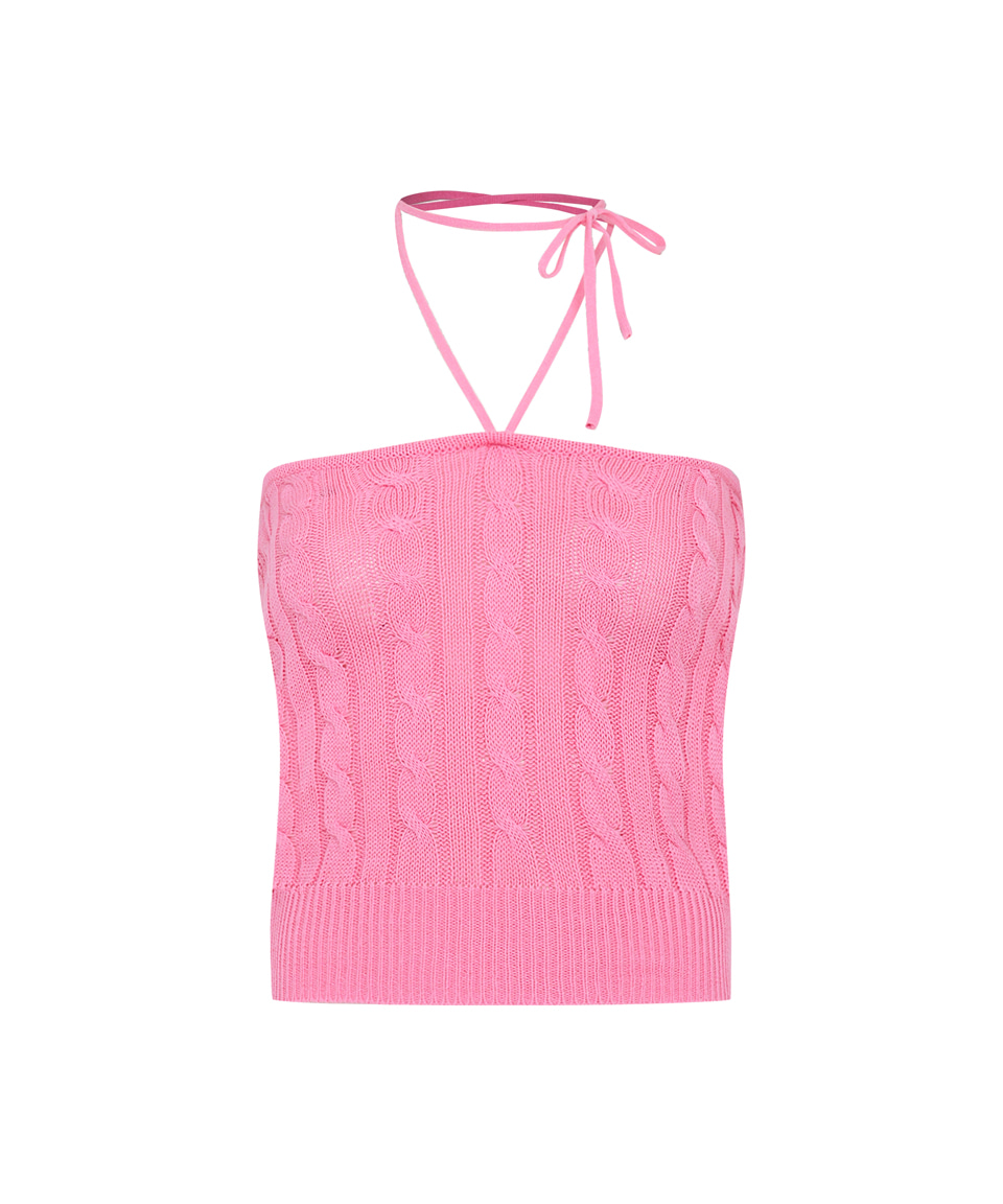 ［아이브 장원영 착용］Amite Halter Neck Twisted Knit Top ( Pink )
