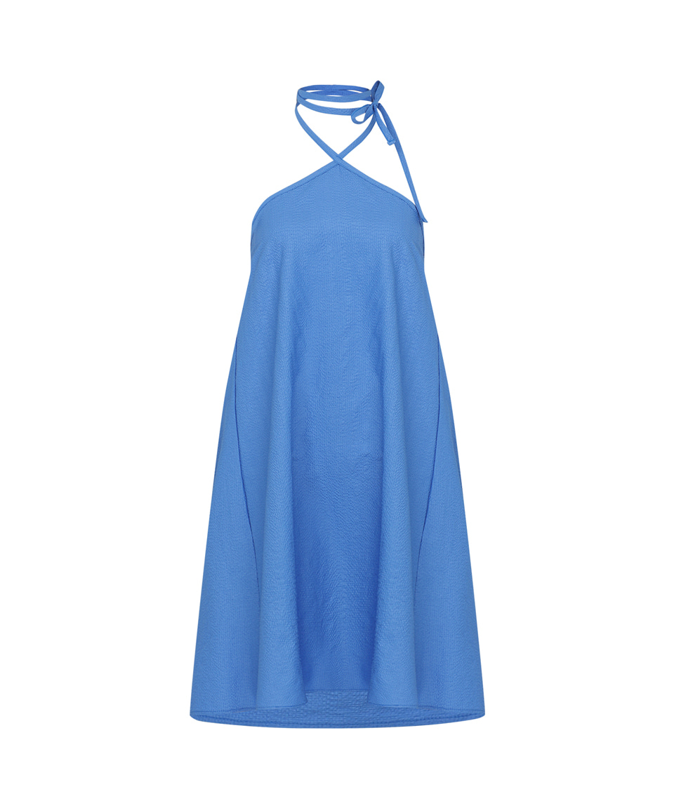 Cooling Halter Neck Ribbon Dress ( Blue )