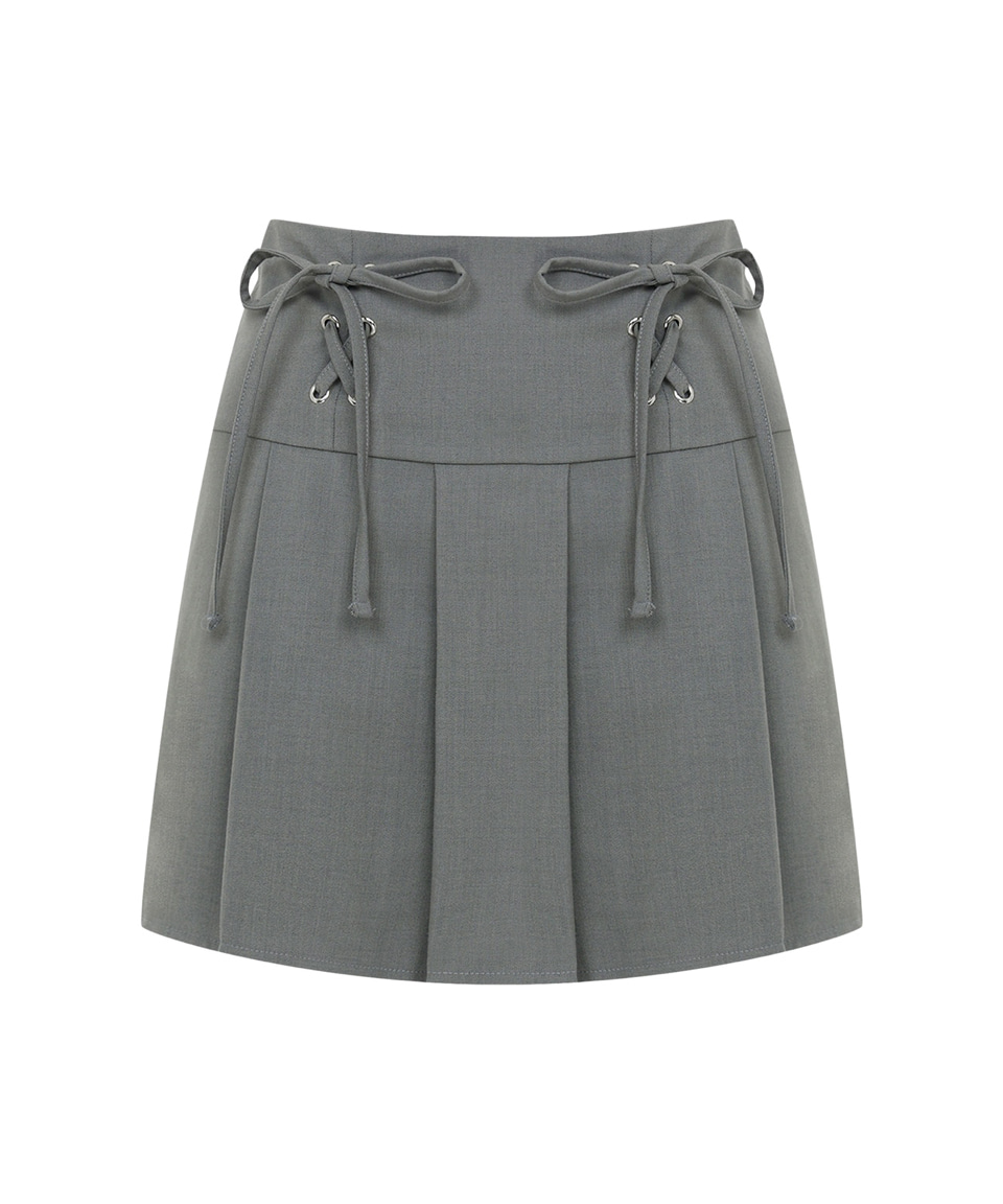 Eyelet Ribbon Pleats Skirt ( Charcoal )