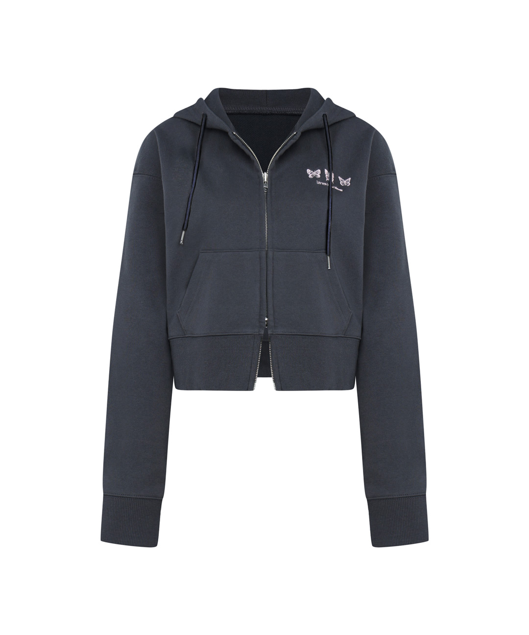 Triple Butterfly Embroidered Two-way Hood Zip up ( Charcoal )