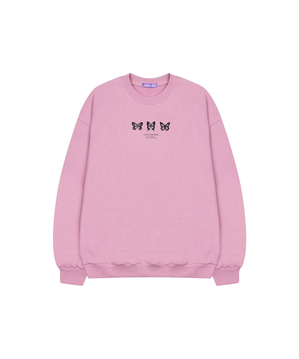 Triple Butterfly Embroidered Sweatshirt ( Deep Pink )