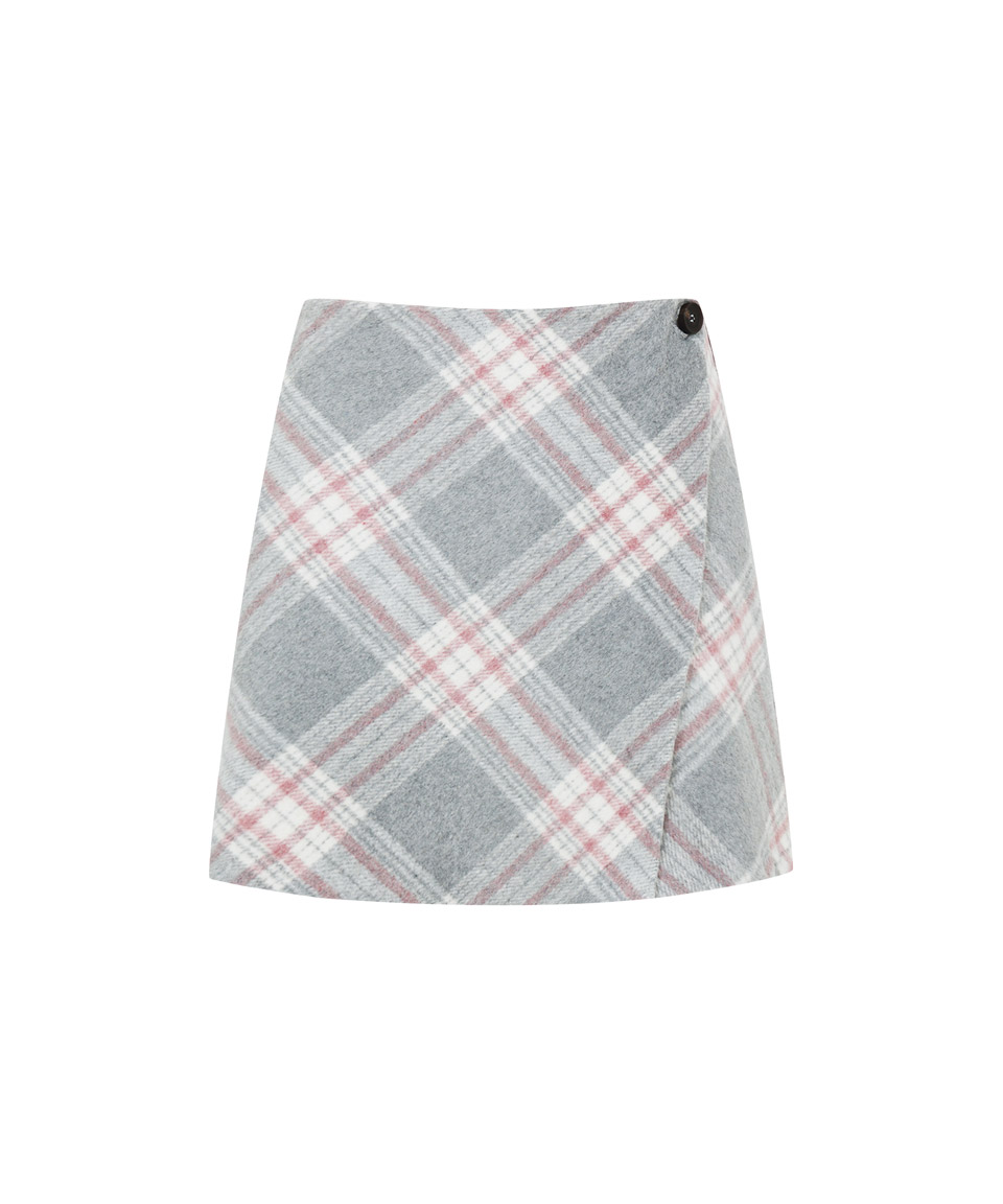 Redel Check Wool Wrap Skirt ( Grey )
