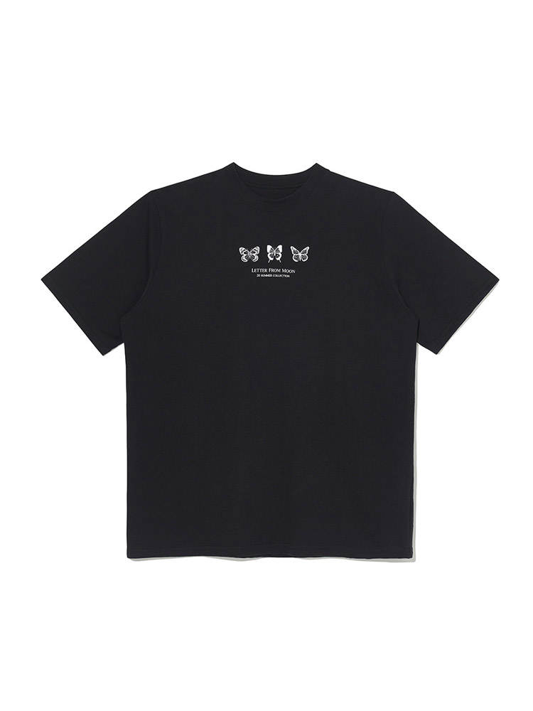 NEW VER. Triple Butterfly Embroidery Oversized Fit T-Shirt ( black )