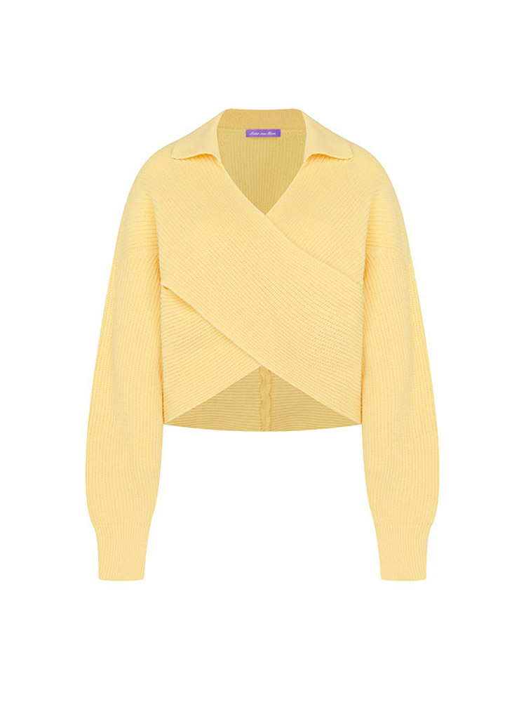 [미주 착용] Twisted Flow Wool Collar Sweater ( Yellow )