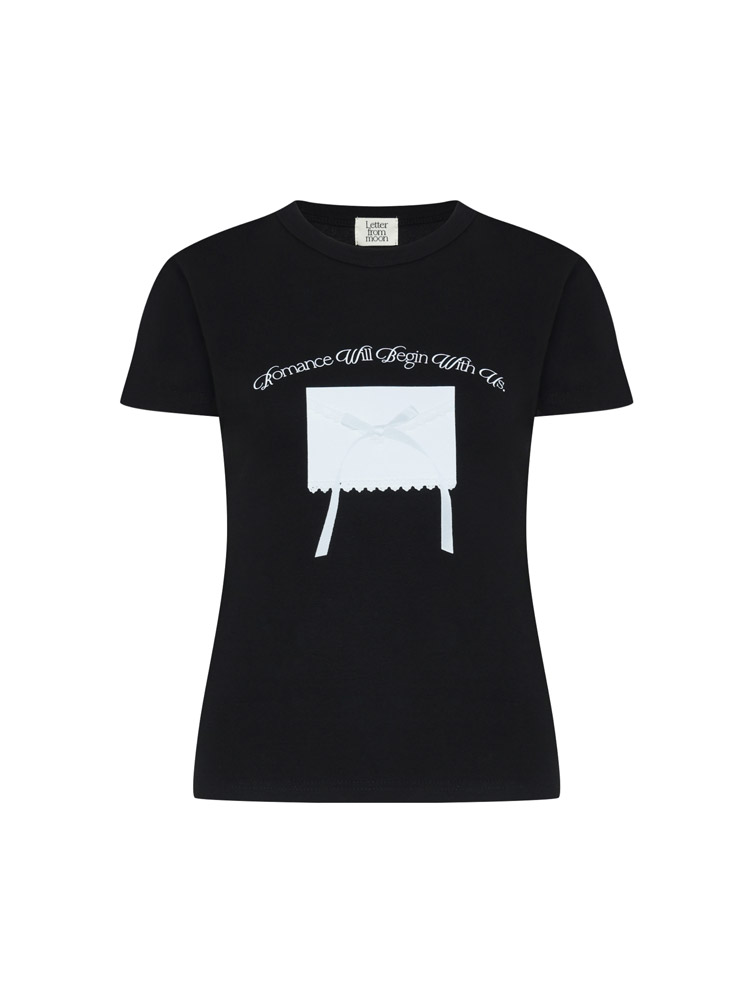 Ribbon Letter Slim T-shirts ( Black )