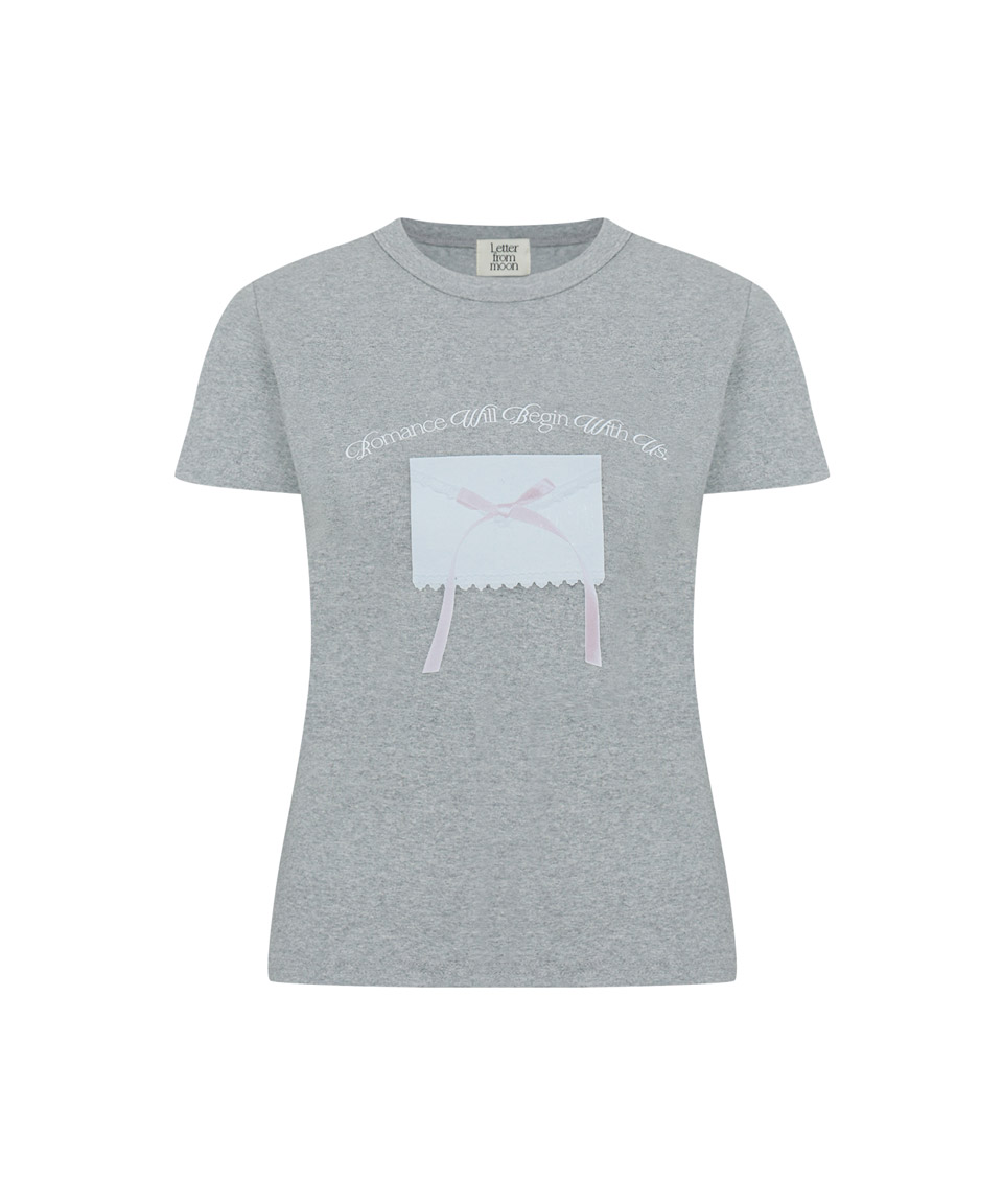 Ribbon Letter Slim T-shirts ( Grey )