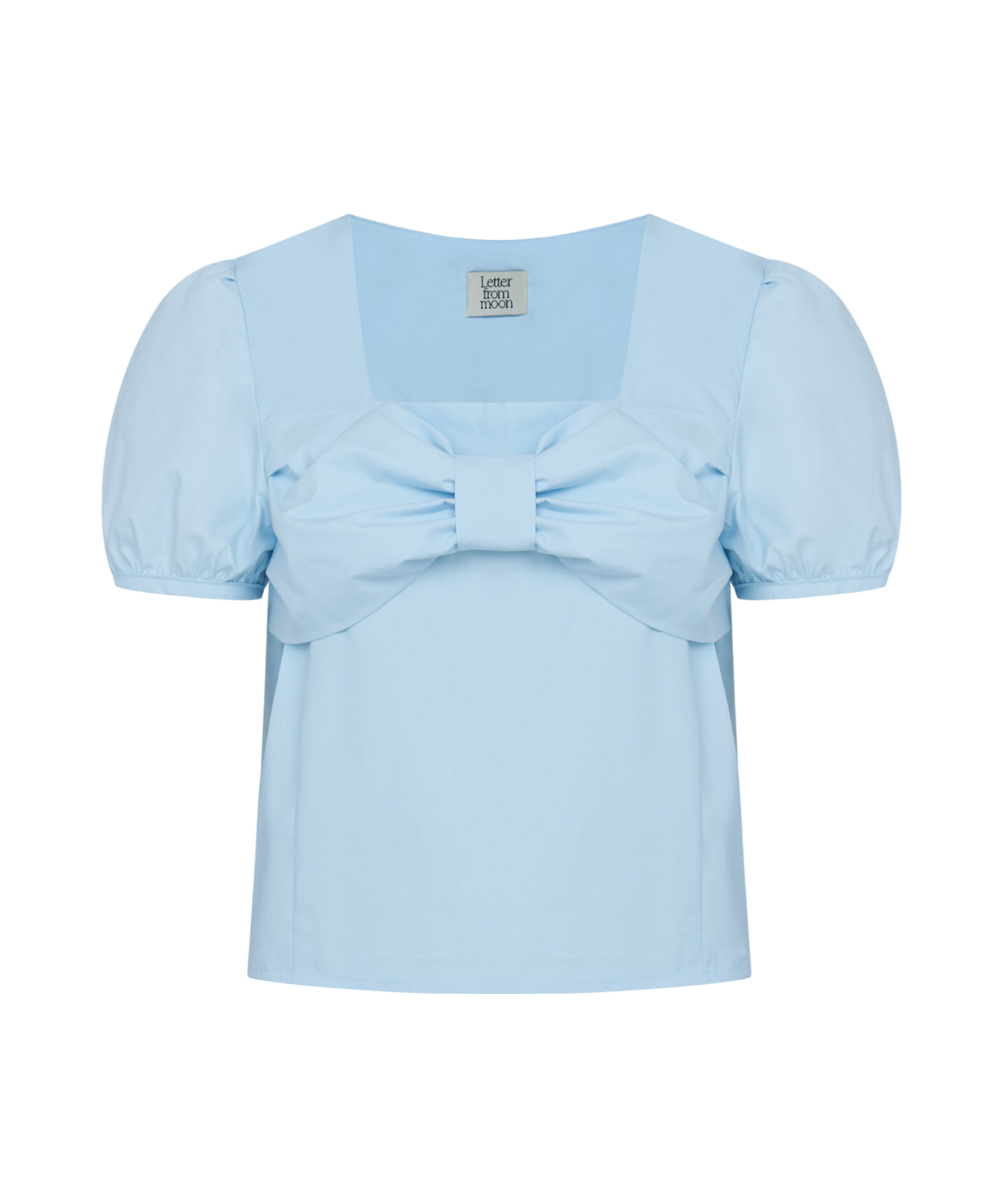 Front Ribbon Square Neck Blouse  ( Skyblue )