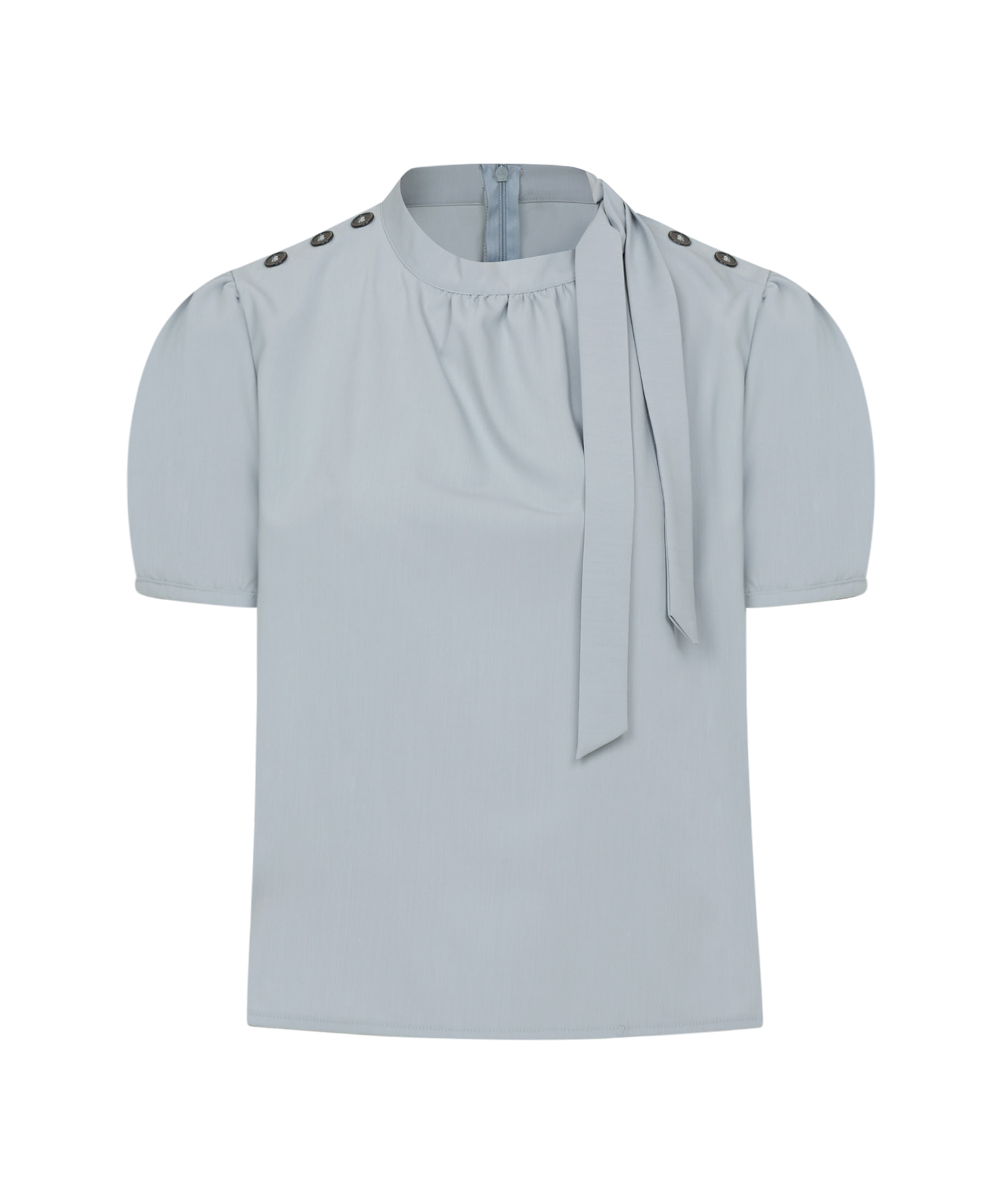 Triple Button Tie Short-Sleeved Blouse ( Skyblue )