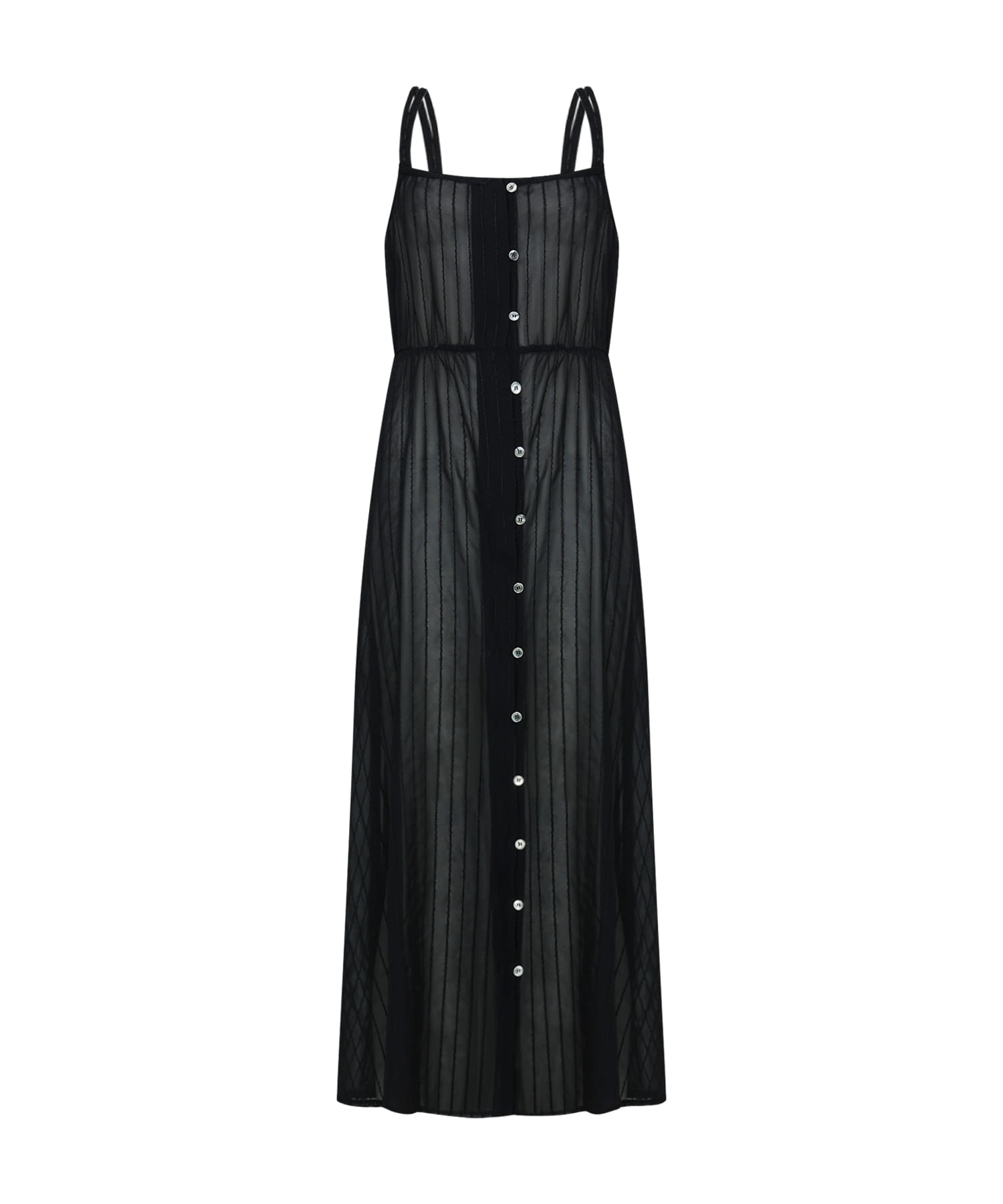 See-through Striped Layered Long Dress ( Black )