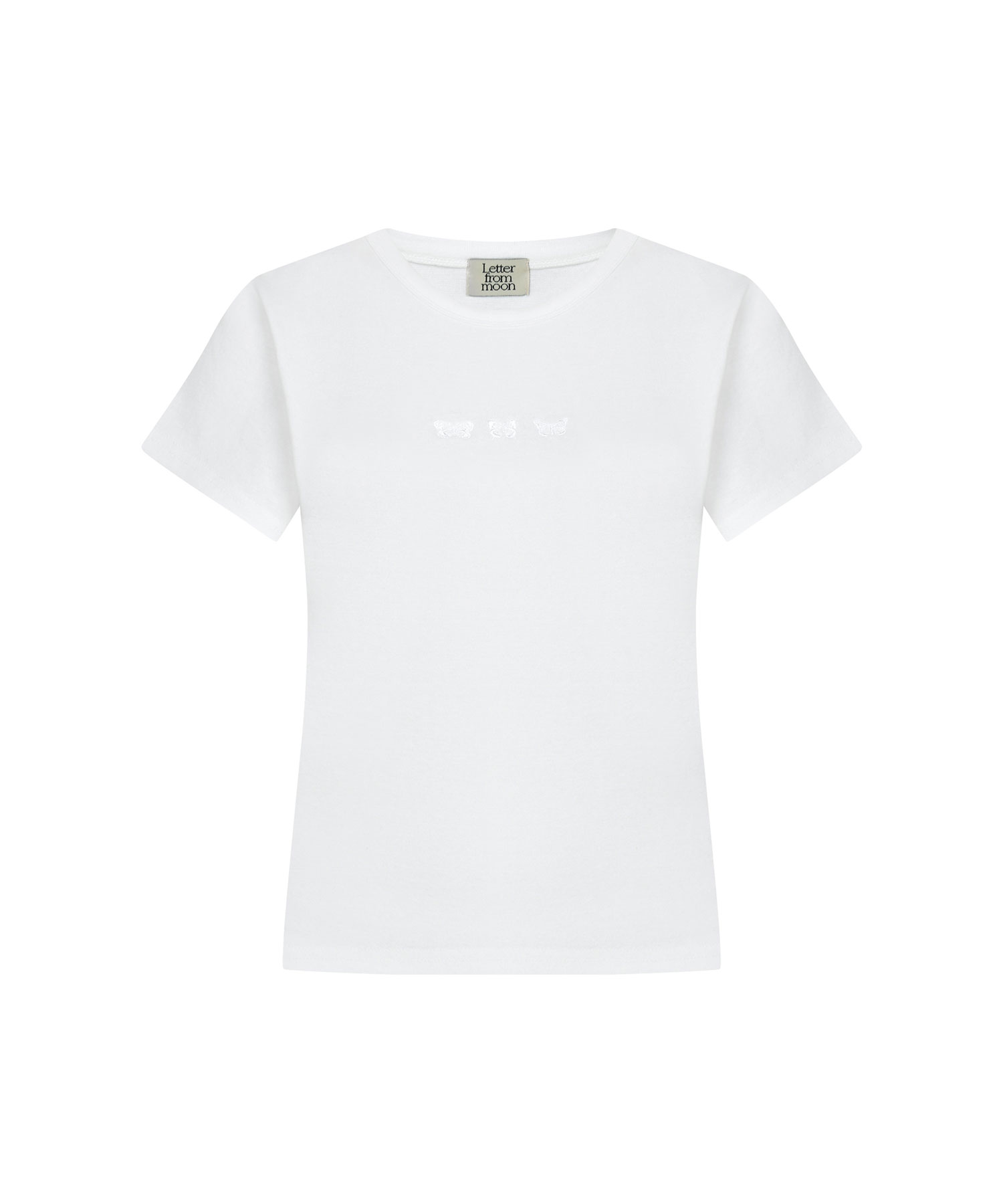 [5월 8일 예약배송] Triple Butterfly Embroidery Slim Fit  T-Shirt ( White )