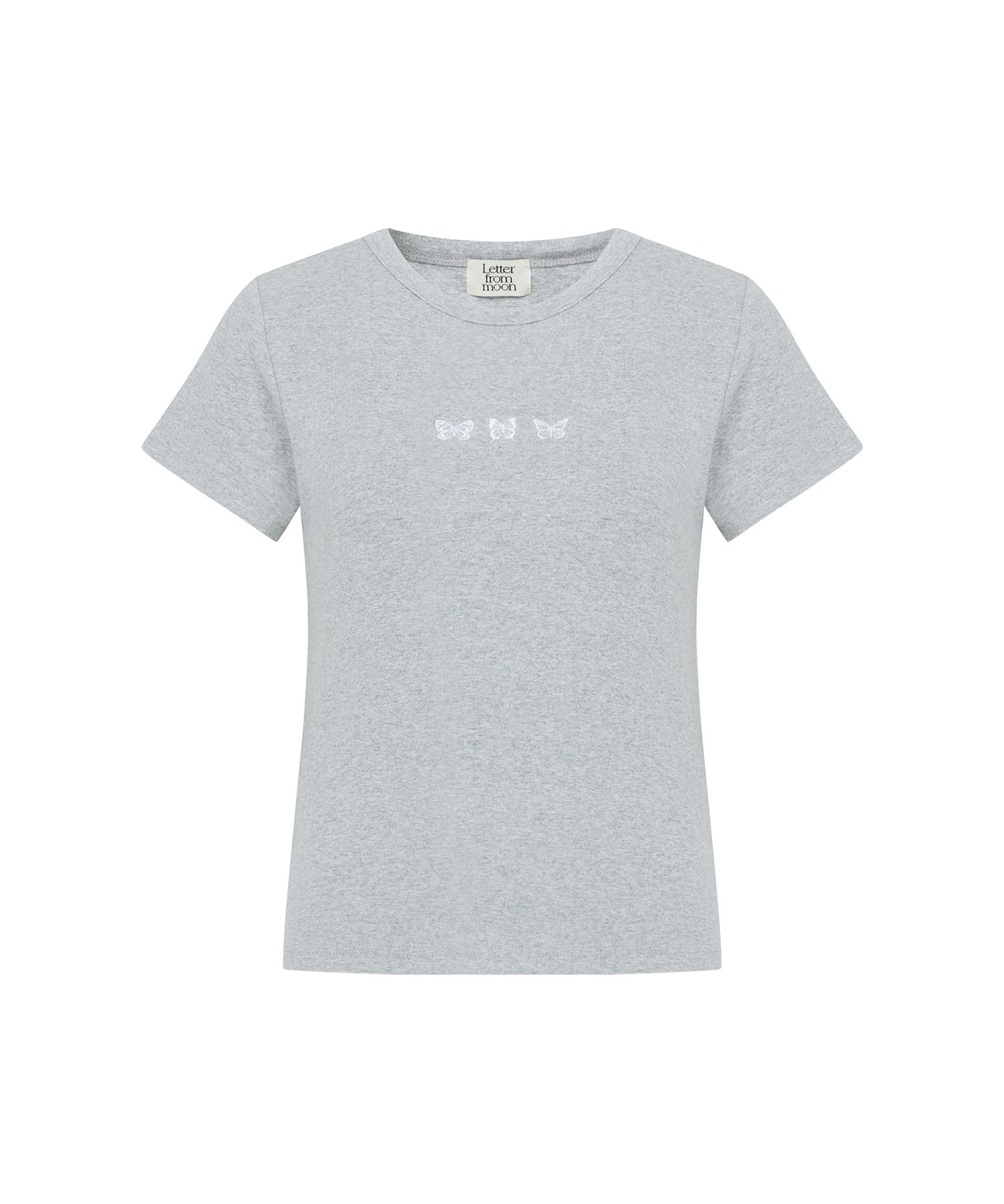 Triple Butterfly Embroidery Slim Fit  T-Shirt ( Melange Grey )