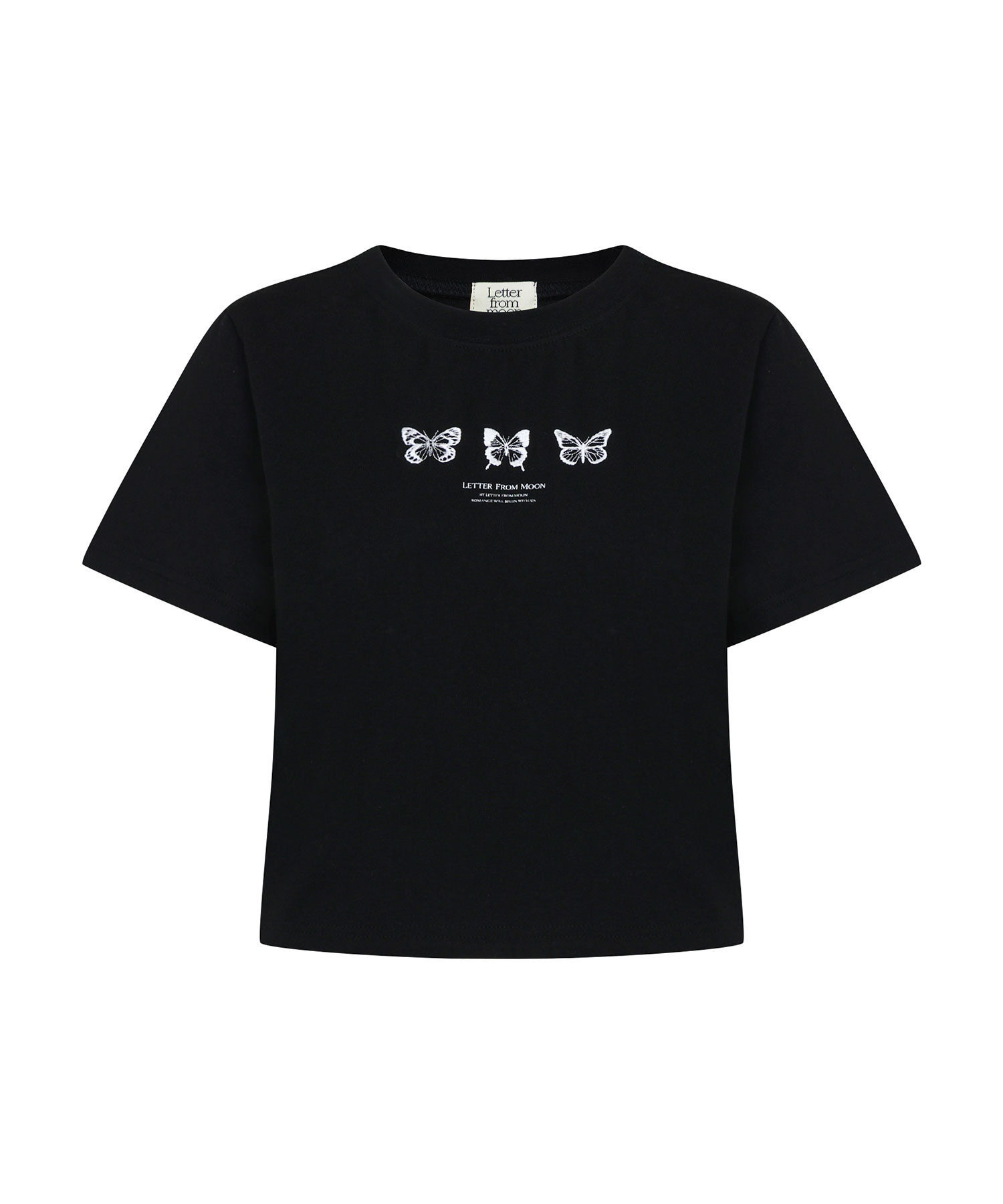 Triple Butterfly Embroidery Short Sleeve T-Shirt ( Black )