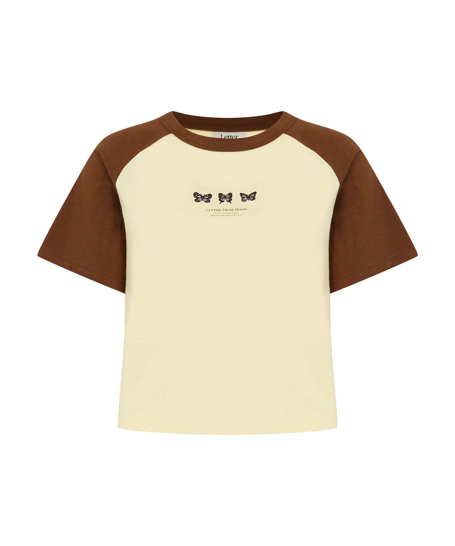 [5월 8일 예약배송] Triple Butterfly Embroidery Raglan Crop T-Shirt ( Lemon )