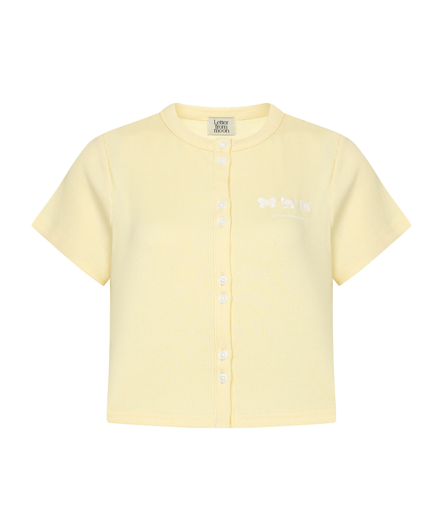 [5월 10일 예약배송] Triple Butterfly Embroidery Short Sleeve Cardigan ( Lemon )