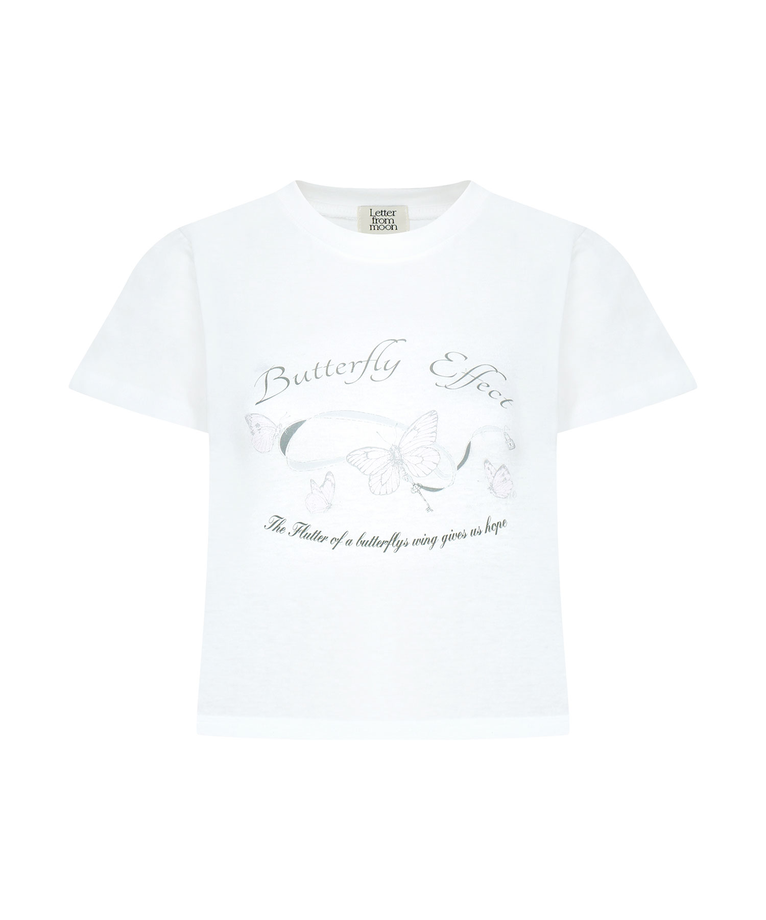 Butterfly Ribbon Crop T-Shirt ( White )