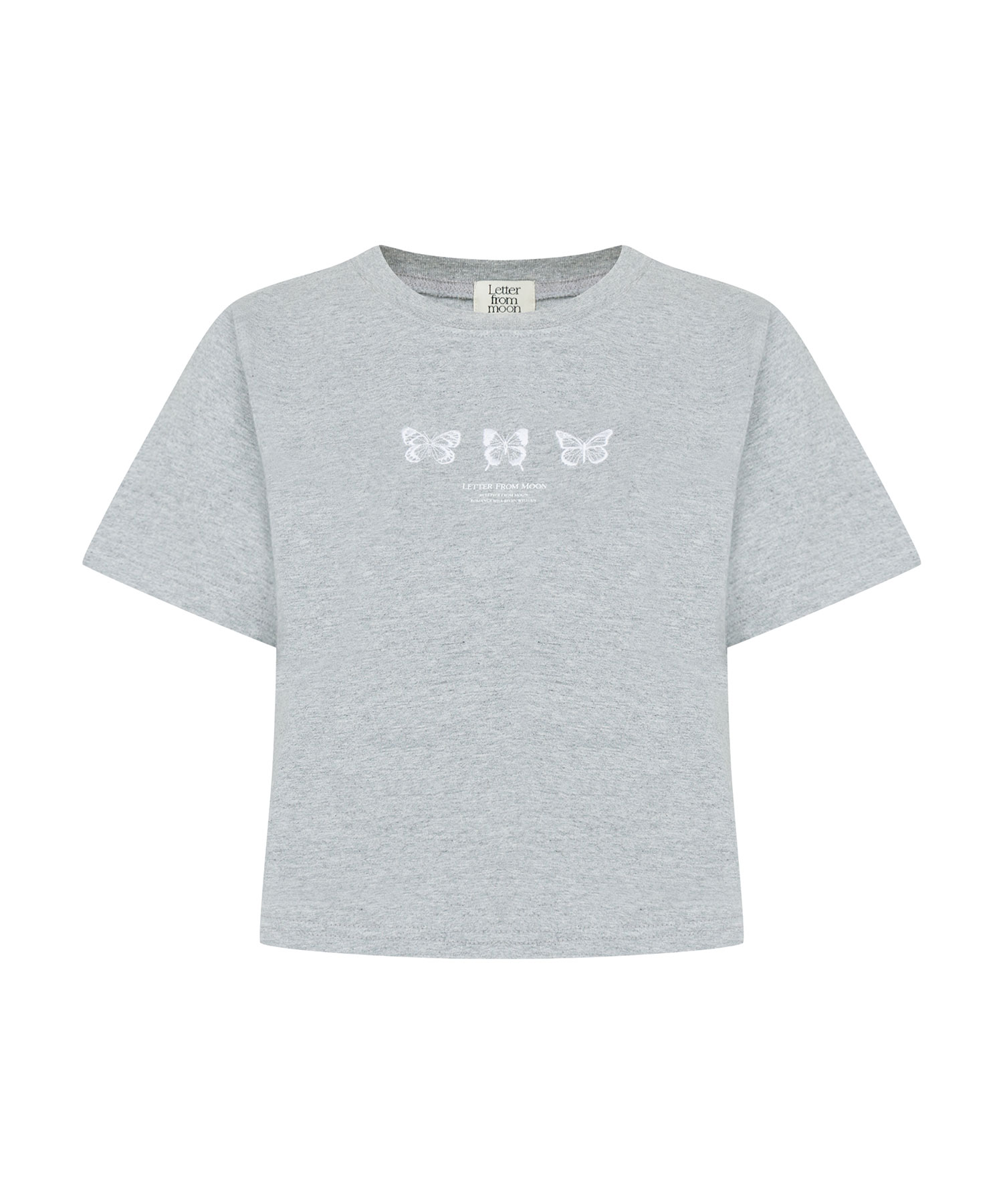 Triple Butterfly Embroidery Short Sleeve T-Shirt ( Melange Grey )