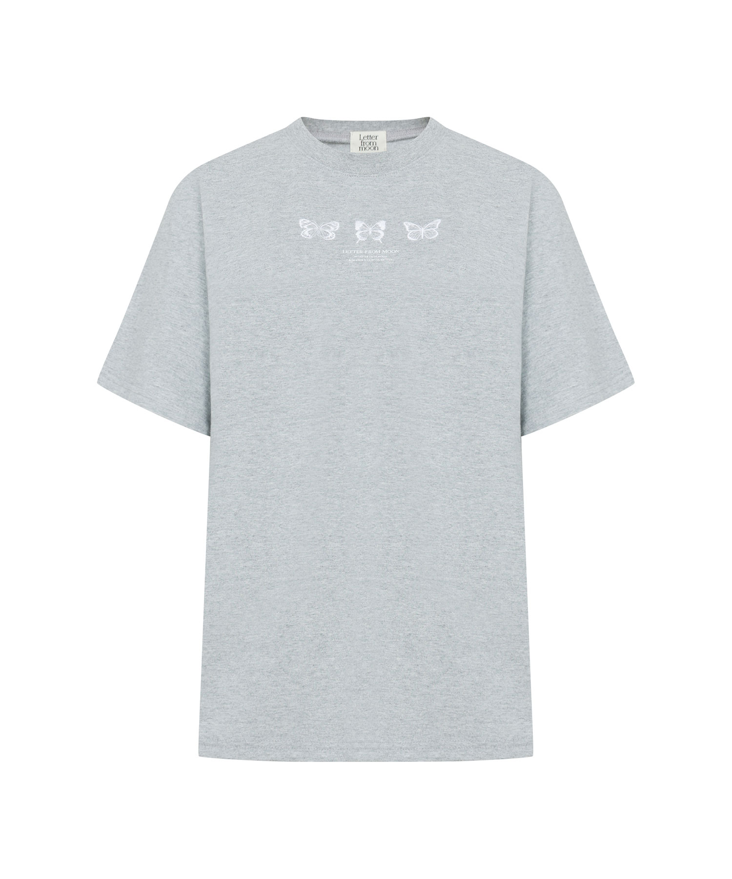 Triple Butterfly Embroidery Oversized Fit Short Sleeve T-Shirt ( Melange Grey )